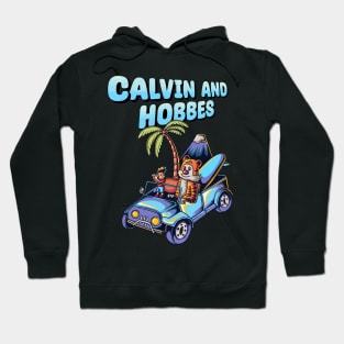 Calvin and hobbes riding a jeep goes to vacation Hoodie